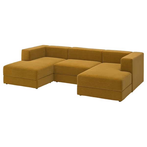 JÄTTEBO 3,5-seat mod sofa w chaise longues, armrests Samsala/yellow-brown