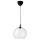 JAKOBSBYN pendant lamp, clear glass shade, black cord, nickel-plated details, spherical design.