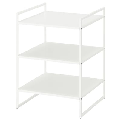 White metal storage shelf, 3-tier, steel, durable-coated, for bathrooms.