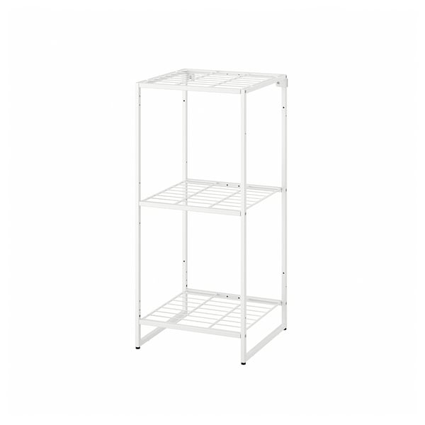 A white, three-tiered JOSTEIN metal storage shelf. Its rectangular with a simple industrial design, perfect for small spaces.