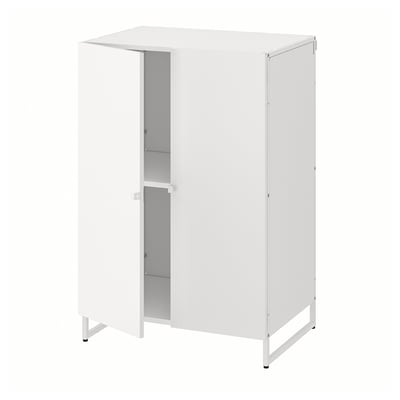 JOSTEIN white storage cabinet, sleek design, powder-coated steel, perfect for humid areas.