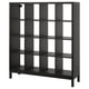 Black KALLAX cube shelving, 16 cubes, particleboard & metal, minimalist & airy.