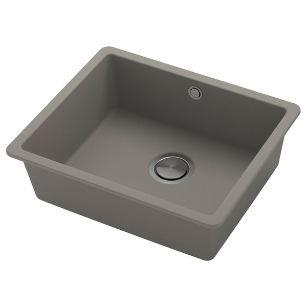 KILSVIKEN grey quartz sink, single bowl, modern design, with drain & covers.
