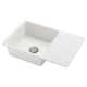 A white KILSVIKEN quartz sink with a drainboard, featuring a single stainless steel drain plug.