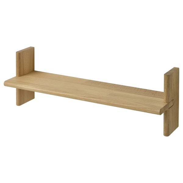 Light oak wall shelf, minimalist design with two vertical supports.