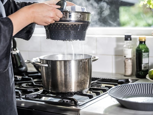 KLOCKREN colander in kitchen.
