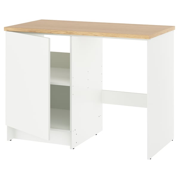 KNOXHULT white kitchen base unit with oak top, open storage, and durable melamine finish.