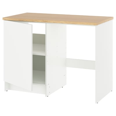 KNOXHULT white kitchen base unit with oak top, open storage, and durable melamine finish.