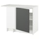 KNOXHULT kitchen island, white marble top, dark grey cabinet, square shape, modern design.