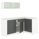 KNOXHULT kitchen: white & grey l-shape with glass cabinet, marble effect top, spacious storage.