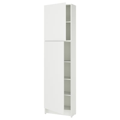 A white KNOXHULT high kitchen cabinet with adjustable shelves and a sleek, modern design.