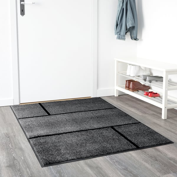 Grey KÖGE recycled doormat, rectangle with zigzag design, fits by door.
