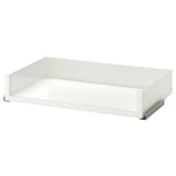 A white KOMPLEMENT drawer with a glass front, ideal for wardrobes, featuring a sleek, modern design with a slow-close mechanism.