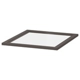 An IKEA KOMPLEMENT grey fiberboard glass shelf.