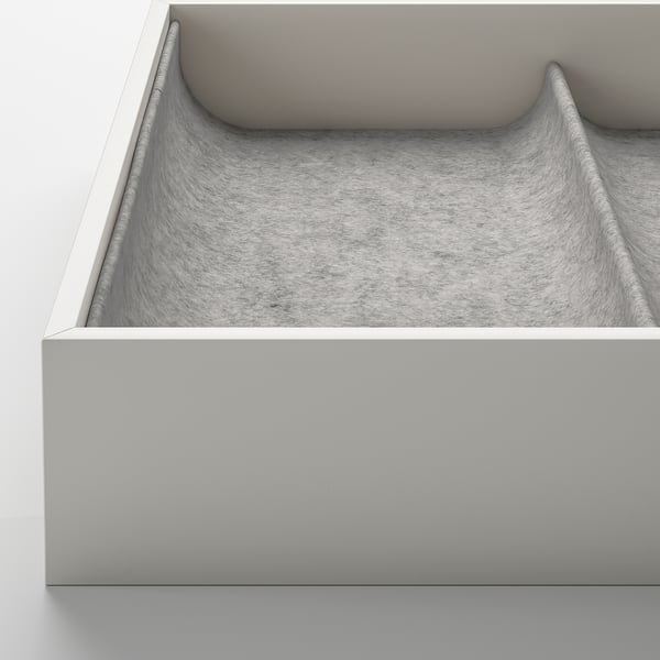 Grey fabric-lined box with compartments for organising ties or other accessories.