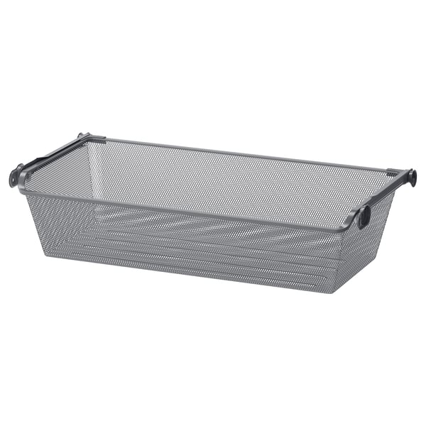 KOMPLEMENT mesh basket, gray, rectangular, metal handles, air circulation.