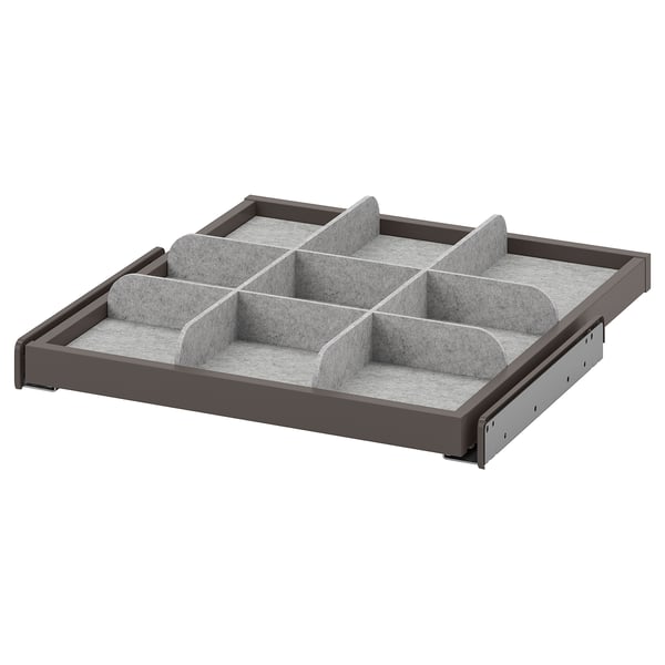 KOMPLEMENT grey organiser tray with multiple compartments, soft closing mechanism.