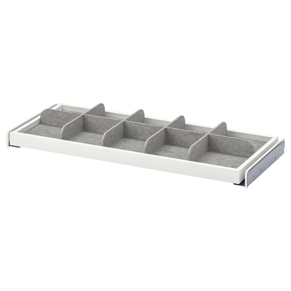 White KOMPLEMENT drawer organiser with grey dividers.