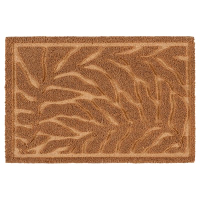 The KONTANTER doormat is natural brown, rectangular, with a 3d leaf pattern on coir fibre.