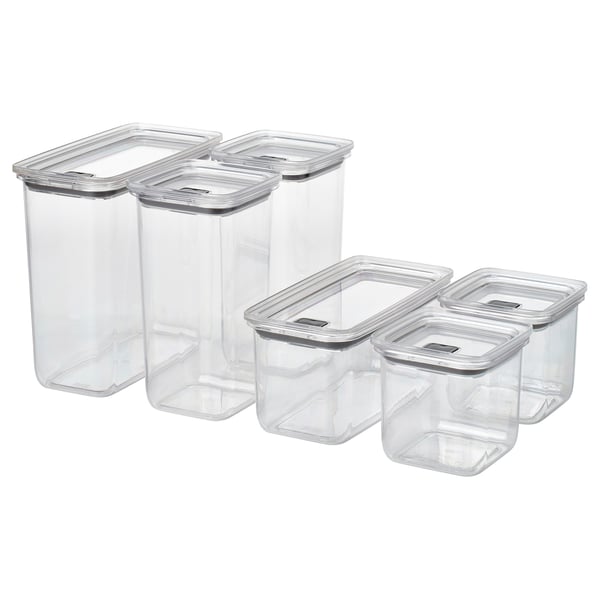 KORALLVIPPA clear storage jars, airtight lids, stackable, transparent, plastic.
