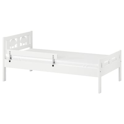 KRITTER white kids bed, sturdy with protective rail, sleek design.