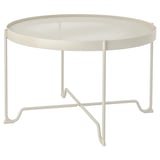KROKHOLMEN, white coffee table, round mesh top, metal legs.