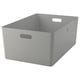 KUGGIS storage box, light grey, plastic, rectangular, simple design, handles on two sides.