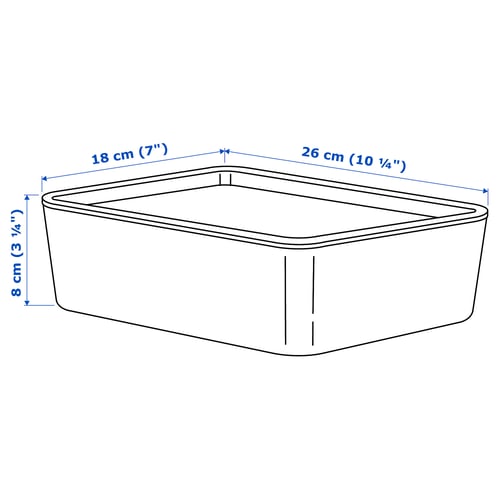KUGGIS Box with lid, light grey, 18x26x8 cm