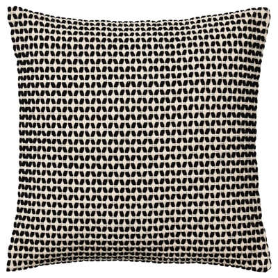 KUSTFLY pillow: square, beige with black woven pattern, zip.