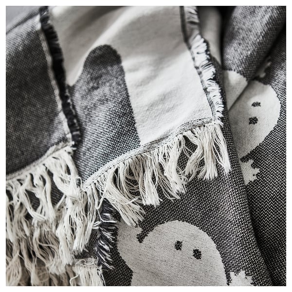 KUSTFYR Throw, ghost pattern white/black, 130x170 cm