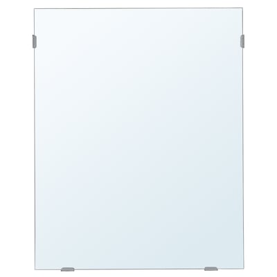 A rectangular lårbro mirror with plain design, suitable for vertical or horizontal mounting, with protective film for bathroom use.