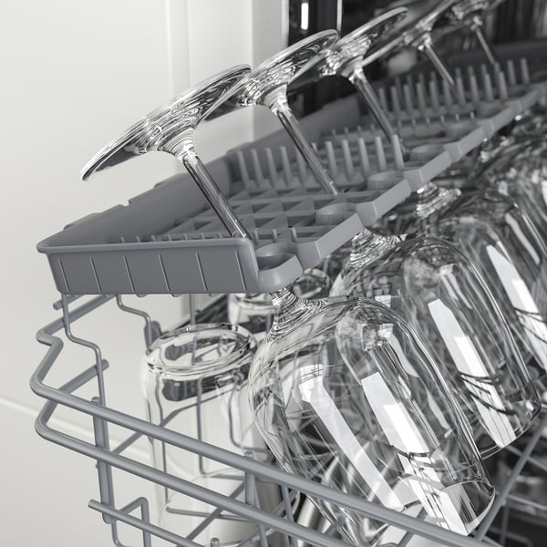 Dishwashers upper rack holds stemware securely, ensuring safe cleaning.