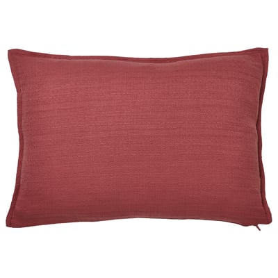 Red pillow with zip and recycled polyester.
