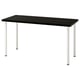 Depicts a rectangular LAGKAPTEN table with a black top and white legs, designed for easy assembly and stability.
