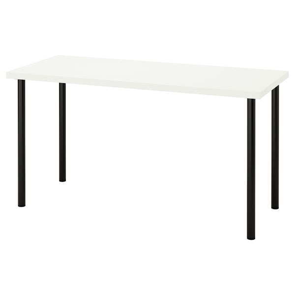 LAGKAPTEN desk, white top, black legs, rectangular shape, modern design.