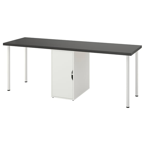 Black LAGKAPTEN desk with white storage and white legs.
