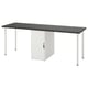 Black LAGKAPTEN desk with white storage and white legs.