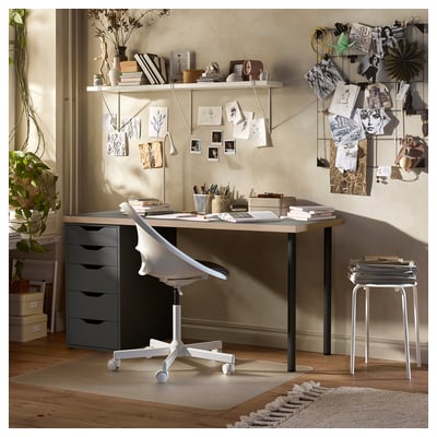 LAGKAPTEN / ALEX Desk, grey/wood effect black, 140x60 cm