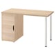 LAGKAPTEN desk: light oak, rectangular, simple design, with sliding door and metal legs.