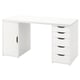 This image an all-white ikea LAGKAPTEN desk with a cabinet and drawers. It has a sleek, modern design for home offices.