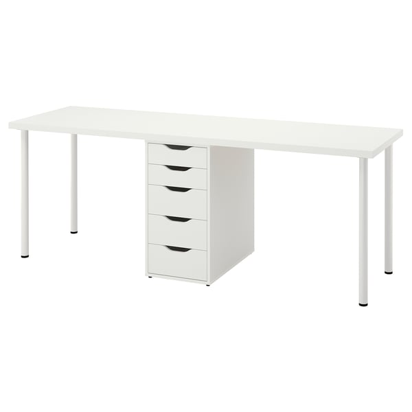 LAGKAPTEN desk: white, rectangular top, 4 drawers, adjustable legs, minimalist, large workspace