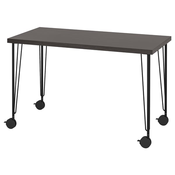 LAGKAPTEN: modern desk, black, rectangular top, hairpin legs, adjustable castors.