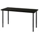 LAGKAPTEN desk in dark brown wood & black metal. Rectangular top, adjustable legs.
