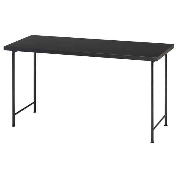 LAGKAPTEN desk: black, rectangular top with sleek metal legs, modern design.