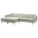 A modern light grey l-shaped sofa named LANDSKRONA, featuring a sleek design with tufted cushions and wooden legs.