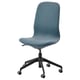 A blue LÅNGFJÄLL office chair with a metal base and wheels. It has a high, curved backrest for comfort and support.