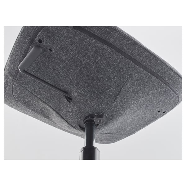 A modern, ergonomic office chair in dark grey fabric, highlighting its sleek design and sturdy construction with adjustable tilt and height.