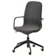 A black LÅNGFJÄLL office chair with armrests, featuring a high back, adjustable height, and casters for mobility.