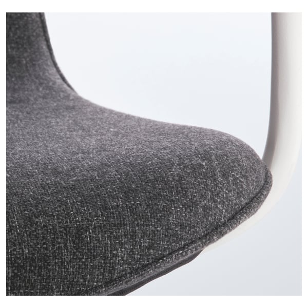 Close-up of a modern office chairs armrest, showcasing its sleek design and high-quality fabric covering.