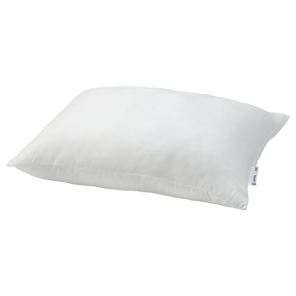 A white, square-shaped pillow with a smooth microfiber cover, soft, and plump, designed for comfort.